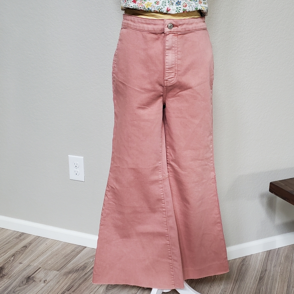 We The Free Youthquake Pants Cropped Kick Out Leg Raw Hem Dusty Rose 28 New